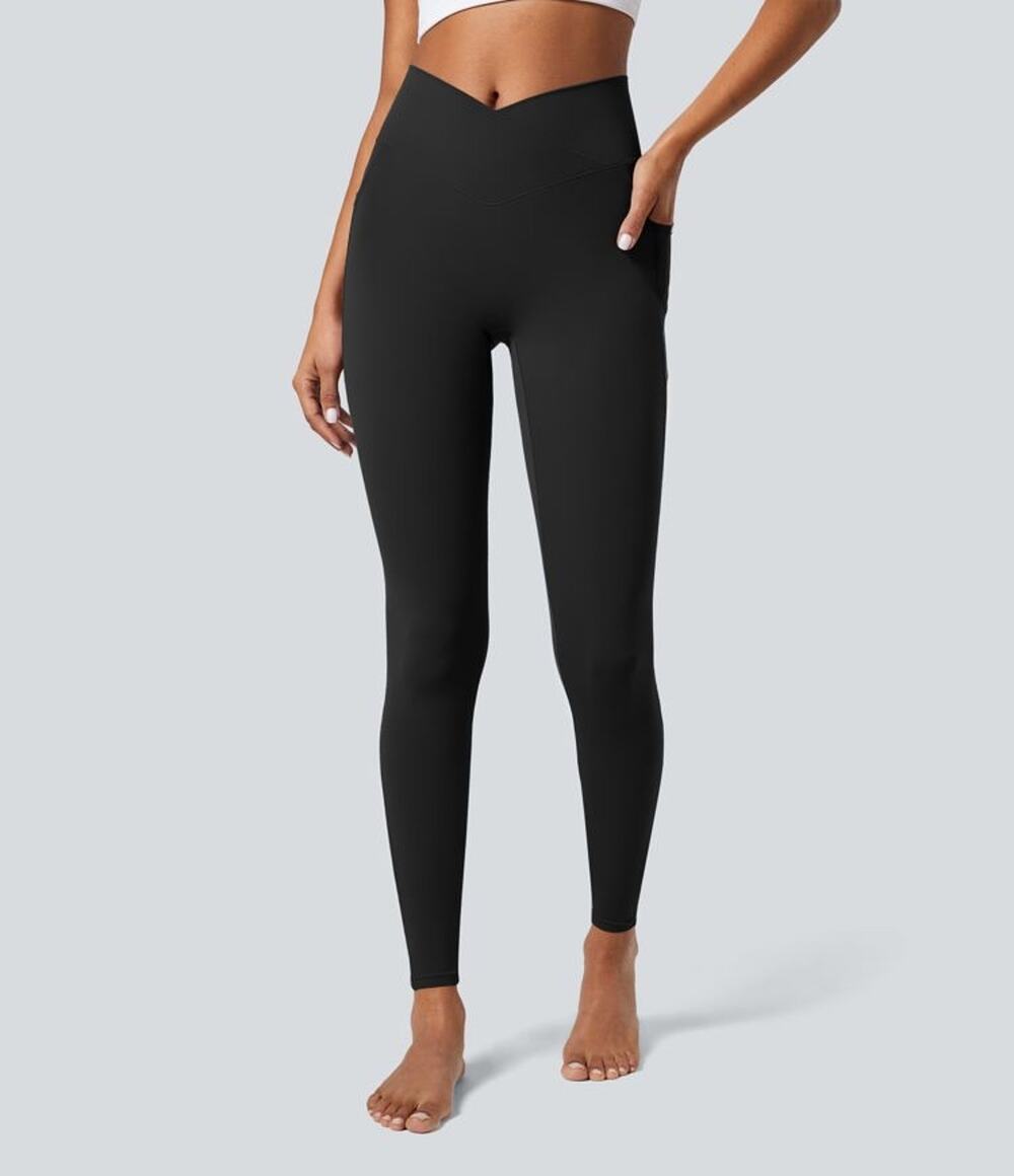 Halara SoftlyZero Crossover Pocket Plain Leggings in Black Size XL